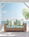 Harbor Stripes, Outdoor Performance Grass Green Seat Cushion Covers, with Piping, 20"x20"x4"