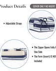 Harbor Stripes, Outdoor Performance Indigo Azure Blue Seat Cushion Covers, with Piping, 20"x20"x4"