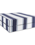 Harbor Stripes, Outdoor Performance Indigo Azure Blue Seat Cushion Covers, with Piping, 20"x20"x4"