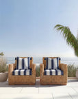 Harbor Stripes, Outdoor Performance Indigo Azure Blue Seat Cushion Covers, with Piping, 20"x20"x4"