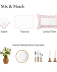 Coastal Indoor Outdoor Scalloped Placemat Set of 4, Solid A, Blush Pink, 14"x19"