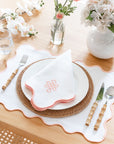Coastal Indoor Outdoor Scalloped Placemat Set of 4, Solid A, Blush Pink, 14"x19"