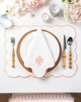 Coastal Indoor Outdoor Scalloped Placemat Set of 4, Solid A, Blush Pink, 14"x19"
