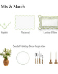 Coastal Indoor Outdoor Scalloped Placemat Set of 4, Solid A, Green, 14"x19"