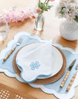 Coastal Indoor Outdoor Scalloped Placemat Set of 4, Solid B, Baby Blue, 14"x19"