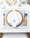 Coastal Indoor Outdoor Scalloped Placemat Set of 4, Solid B, Baby Blue, 14"x19"