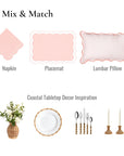 Coastal Indoor Outdoor Scalloped Placemat Set of 4, Solid B, Blush Pink, 14"x19"