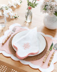 Coastal Indoor Outdoor Scalloped Placemat Set of 4, Solid B, Blush Pink, 14"x19"