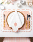 Coastal Indoor Outdoor Scalloped Placemat Set of 4, Solid B, Blush Pink, 14"x19"