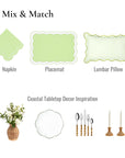 Coastal Indoor Outdoor Scalloped Placemat Set of 4, Solid B, Green, 14"x19"