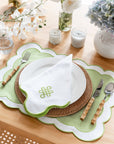Coastal Indoor Outdoor Scalloped Placemat Set of 4, Solid B, Green, 14"x19"