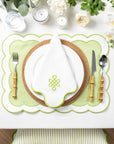 Coastal Indoor Outdoor Scalloped Placemat Set of 4, Solid B, Green, 14"x19"