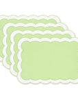 Coastal Indoor Outdoor Scalloped Placemat Set of 4, Solid B, Green, 14"x19"