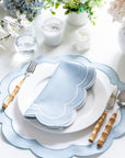 Coastal Indoor Outdoor Round Scalloped Placemat Set of 4, Solid, Baby Blue, 16 inch