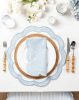 Coastal Indoor Outdoor Round Scalloped Placemat Set of 4, Solid, Baby Blue, 16 inch
