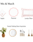 Coastal Indoor Outdoor Round Scalloped Placemat Set of 4, Solid, Blush Pink, 16 inch