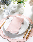 Coastal Indoor Outdoor Round Scalloped Placemat Set of 4, Solid, Blush Pink, 16 inch
