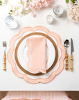 Coastal Indoor Outdoor Round Scalloped Placemat Set of 4, Solid, Blush Pink, 16 inch