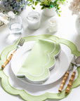 Coastal Indoor Outdoor Round Scalloped Placemat Set of 4, Solid, Green, 16 inch