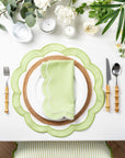 Coastal Indoor Outdoor Round Scalloped Placemat Set of 4, Solid, Green, 16 inch