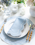 Coastal Indoor Outdoor Round Placemat Set of 4, Scalloped Circle, Baby Blue, 15 inch