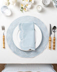 Coastal Indoor Outdoor Round Placemat Set of 4, Scalloped Circle, Baby Blue, 15 inch