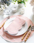 Coastal Indoor Outdoor Round Placemat Set of 4, Scalloped Circle, Blush Pink, 16 inch