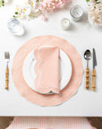 Coastal Indoor Outdoor Round Placemat Set of 4, Scalloped Circle, Blush Pink, 16 inch