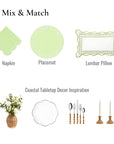 Coastal Indoor Outdoor Round Placemat Set of 4, Scalloped Circle, Green, 16 inch