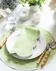Coastal Indoor Outdoor Round Placemat Set of 4, Scalloped Circle, Green, 16 inch