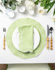 Coastal Indoor Outdoor Round Placemat Set of 4, Scalloped Circle, Green, 16 inch