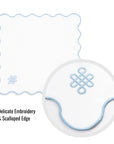 Coastal Indoor Outdoor Scalloped Napkin Set of 4, Endless Knot, Baby Blue, 20"x20"
