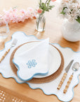 Coastal Indoor Outdoor Scalloped Napkin Set of 4, Endless Knot, Baby Blue, 20"x20"
