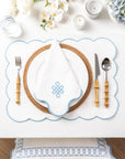 Coastal Indoor Outdoor Scalloped Napkin Set of 4, Endless Knot, Baby Blue, 20"x20"