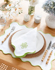 Coastal Indoor Outdoor Scalloped Napkin Set of 4, Endless Knot, Green, 20"x20"