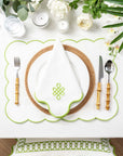 Coastal Indoor Outdoor Scalloped Napkin Set of 4, Endless Knot, Green, 20"x20"