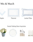 Coastal Indoor Outdoor Embroidered Napkin Set of 4, Begonia Pattern Chain Frame, Baby Blue, 20"x20"