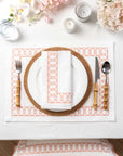Coastal Indoor Outdoor Embroidered Napkin Set of 4, Begonia Pattern Chain Frame, Blush Pink, 20"x20"