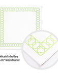 Coastal Indoor Outdoor Embroidered Napkin Set of 4, Begonia Pattern Chain Frame, Green, 20"x20"