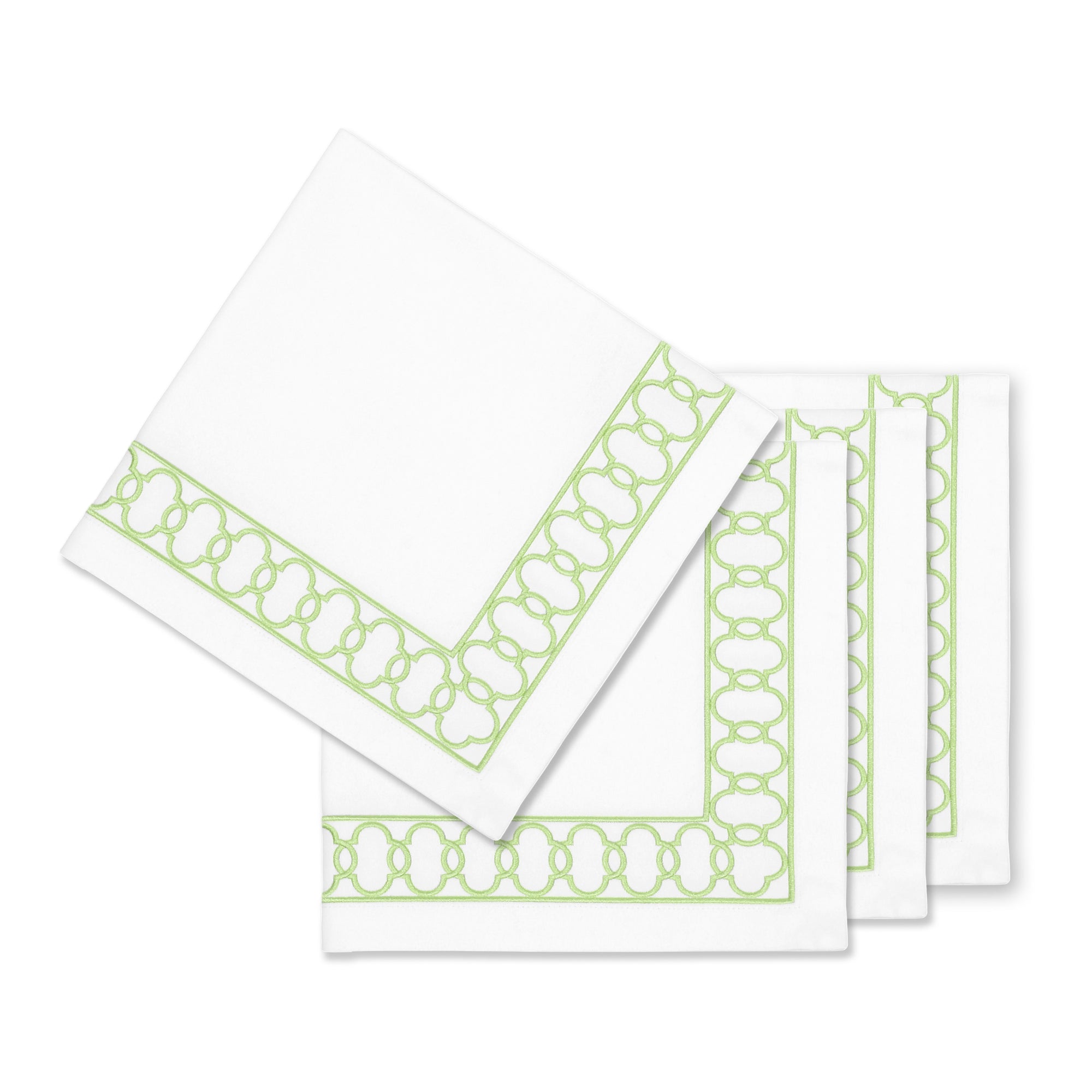 Coastal Indoor Outdoor Embroidered Napkin Set of 4, Begonia Pattern Chain Frame, Green, 20"x20"