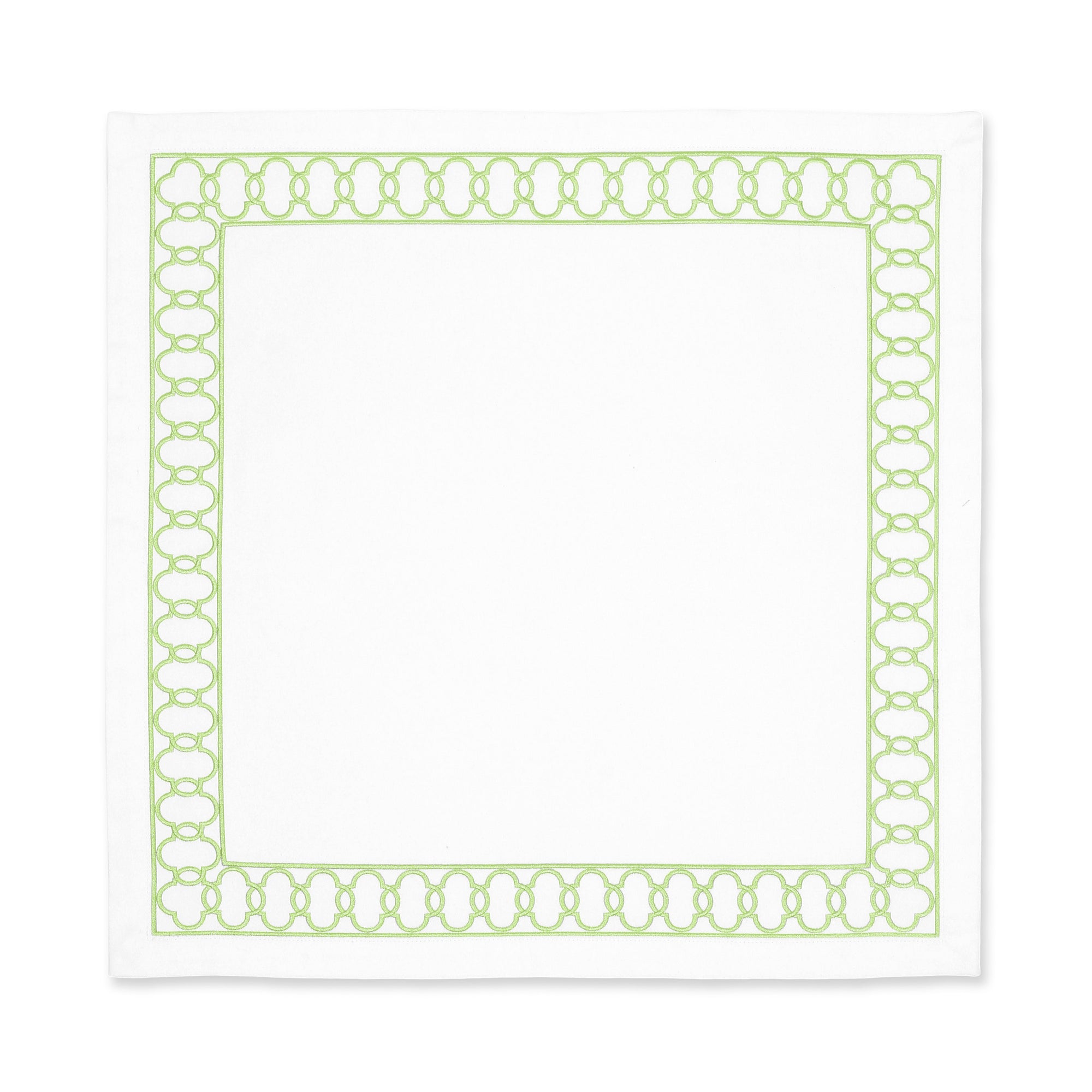 Coastal Indoor Outdoor Embroidered Napkin Set of 4, Begonia Pattern Chain Frame, Green, 20"x20"