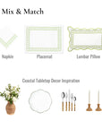 Coastal Indoor Outdoor Embroidered Napkin Set of 4, Begonia Pattern Chain Frame, Green, 20"x20"