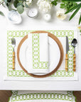 Coastal Indoor Outdoor Embroidered Napkin Set of 4, Begonia Pattern Chain Frame, Green, 20"x20"