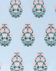 Marveille Flowers, Vintage Floral Outdoor Fabric By The Yard 57", Pink Flower on Baby Blue