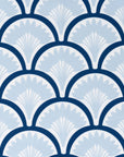Kapalei Ravenala Scallops, Blue And White Outdoor Fabric By The Yard 57", Baby Blue
