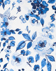 Belflora Watercolor Rose and Hydrangea, Blue And White Outdoor Fabric By The Yard 57", Navy Blue