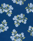 Nantess Blooming Hydrangea, Outdoor Floral Fabric By The Yard 57", White Flower on Navy Blue