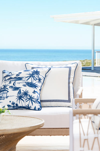 Coastal Style White and Blue Pillow Cover, Beach Ocean Decor
