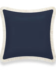 Coastal Hampton Style Outdoor Performance Pillow Cover, Solid with Fringe, Dark Navy Blue, 20"x20"