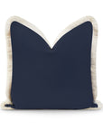 Coastal Hampton Style Outdoor Performance Pillow Cover, Solid with Fringe, Dark Navy Blue, 20"x20"